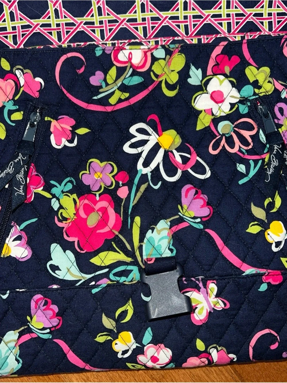 Vera Bradley Navy Floral Quilted Crossbody Bag with Pink & Green Accents